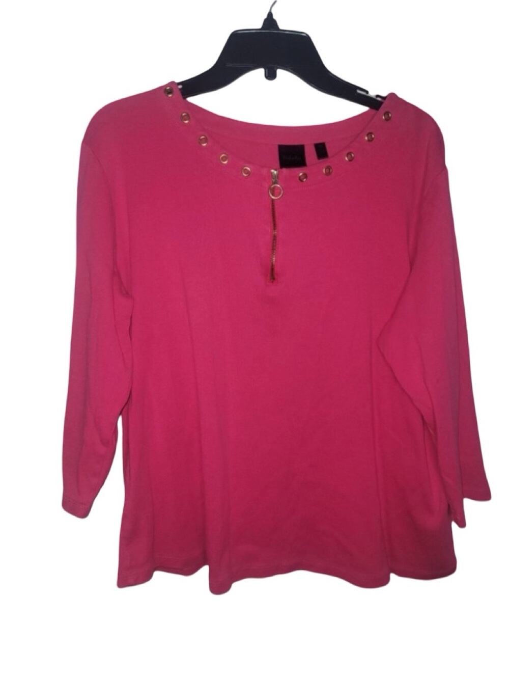 Rafaella pink Grommet Zip-Front Long Sleeve Top